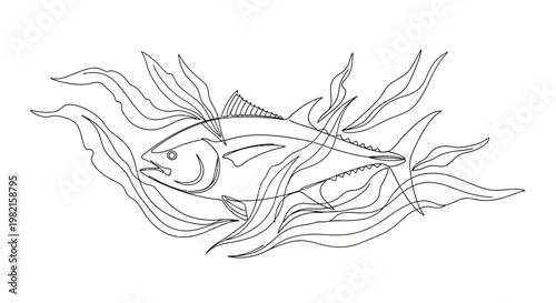 Fish Swimming in Seaweed Ocean.