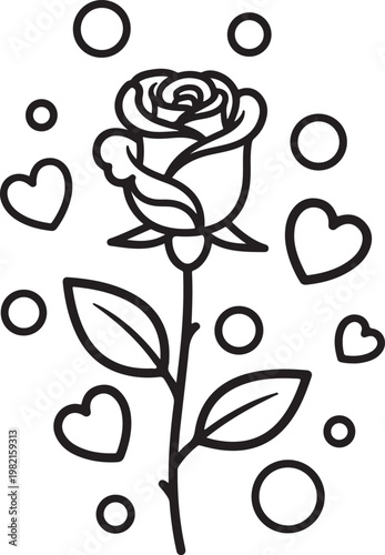 Rose with hearts and circles on vector illustration