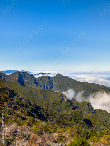 Mountain landscape on the island of Madeira, hiking zone arround Pico Ruivo (Portugal)
