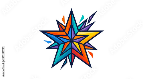 Vibrant multicolored starburst graphic design element.
