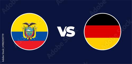 Ecuador vs Germany national flags in circle format, circular flag icons, vector illustration of rivalry concept