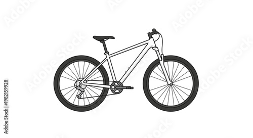 Mountain bike line art illustration on a clean white background, ideal for cycling enthusiasts, sports graphics, and outdoor activity designs.