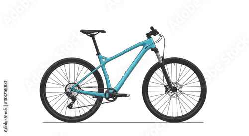Modern Teal Mountain Bike with Suspension and Disc Brakes, Isolated on White Background