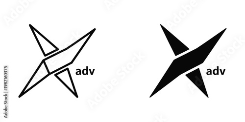 Comparison of a wireframe and filled starburst logo designs labeled adv