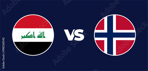 Iraq vs Norway national flags in circle format, circular flag icons, vector illustration of rivalry concept