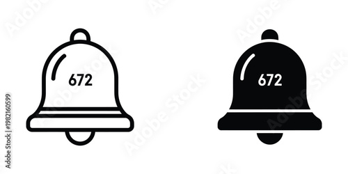 Contrasting visual styles of identical bells with the number 672 inscribed on them