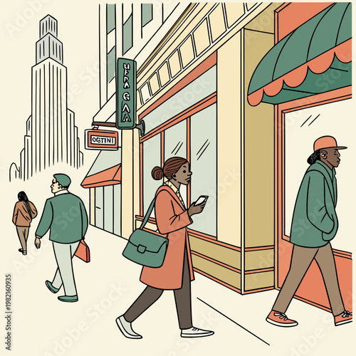 People walking on a city sidewalk