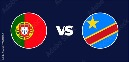 Portugal vs Democratic Republic of the Congo national flags in circle format, circular flag icons, vector illustration of rivalry concept