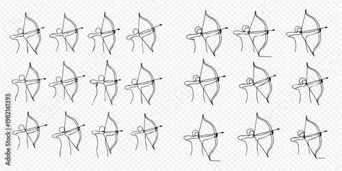 Archery sport with bow and arrow line art vector illustration.