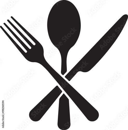 Professional dining cutlery set featuring a crossed fork spoon and knife arrangement