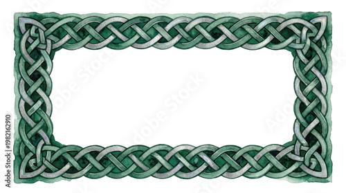 Decorative Green Celtic Knot Border Design for Art and Craft Projects, isolated on transparent background