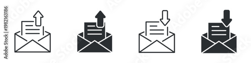 Fotografía Email Upload and Download Icon Set, Message Sending and Receiving Concept, Mail