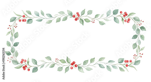 Elegant Botanical Frame with Green Leaves and Red Berries for Invitations or Art, isolated on transparent background