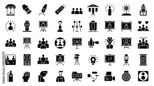 Set of 50 Business and Presentation Glyph Icons Vector