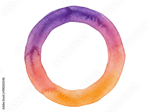 Watercolor Circle with Gradient from Purple to Orange on White Background, isolated on transparent background