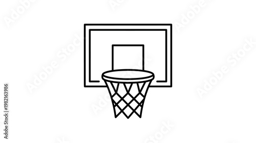 Minimalist line icon of a basketball hoop and backboard.