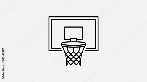 Minimalist line icon of a basketball hoop and backboard.
