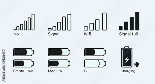 Mobile Phone Signal and Battery Icons - Status Indicators.