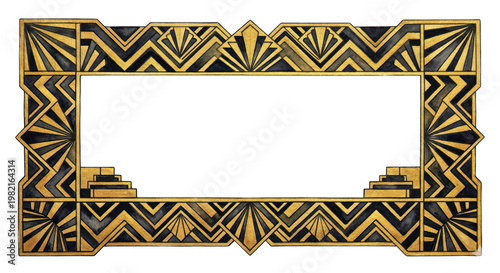 Vintage Art Deco Border Design with Geometric Patterns and Elegant Detailing, isolated on transparent background