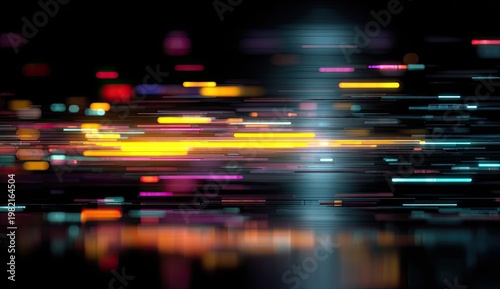 A vibrant abstract image showcases blurred streaks of colorful light against a dark background, creating a dynamic and energetic visual effect.