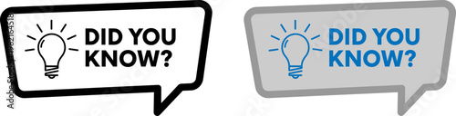 Clever vector graphic illustration of two 'Did You Know?' speech bubbles with idea lightbulb icons, perfect for engaging questions, trivia, and informative content design.
