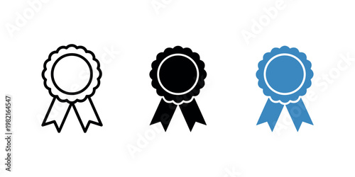 Blue and black rosette ribbons in white background