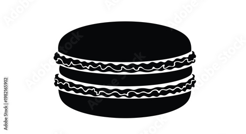 A simple black and white illustration of a layered macaron cookie