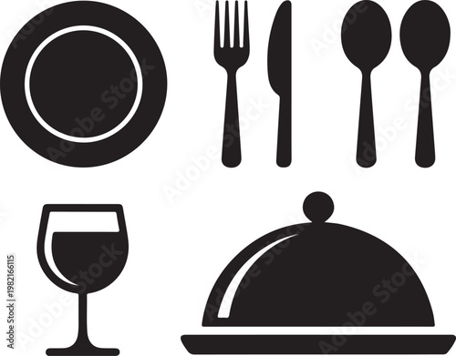 Comprehensive Collection of Restaurant Dining Utensils and Food Service Icons