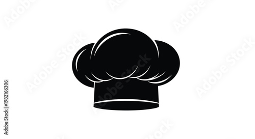 A simple black silhouette of a traditional chef s toque hat