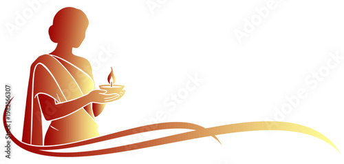 Silhouette vector illustration of a woman carrying diwali diyas for diwali day