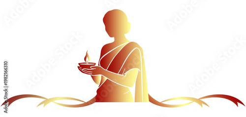 Silhouette vector illustration of a woman carrying diwali diyas