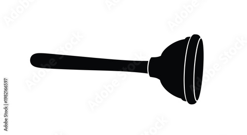 Simple black silhouette of a classic rubber plunger on a white background