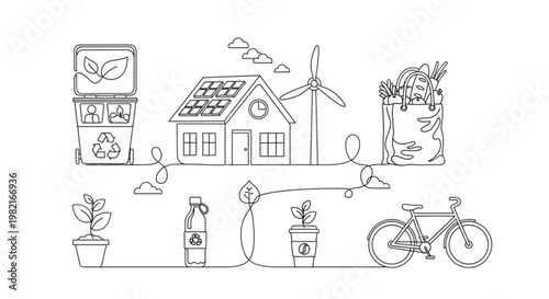 Flat Vector Sustainable Lifestyle Recycling Green Energy Eco Minimal Illustration