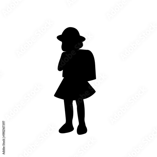 ランドセルを背負った小学生のシルエットイラスト　小学一年生　入学式