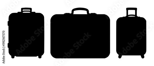 Digital nomad suitcase icon set with solid black icon on white background featuring suitcase, travel, icon with black and nomad