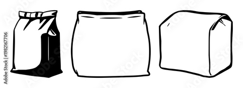 Thermal insulation delivery bag set with flat black silhouette design featuring insulated goods, shipping, packaging with scalable vector and icon graphic