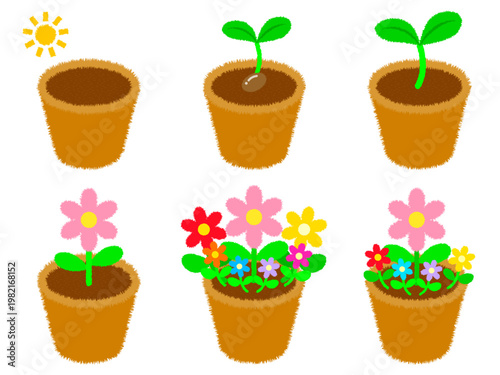 	鉢植えとお花と植物のイラスト素材セット4