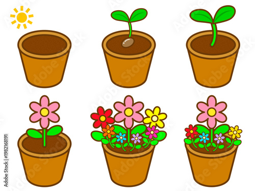 	鉢植えとお花と植物のイラスト素材セット