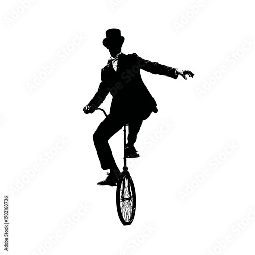 Vintage gentleman riding a unicycle.