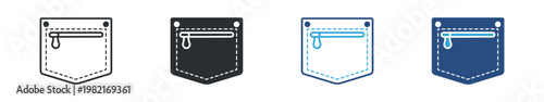 Pocket Icon Set, Clothing Detail and Storage Concept, Fashion and Apparel Element, Vector Illustration