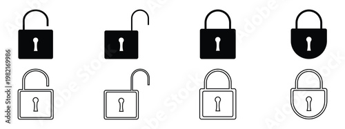 locked and unlocked icon set. Collection icon of close and open lock. Lock and unlock symbol.  Privacy symbol Vector illustration.