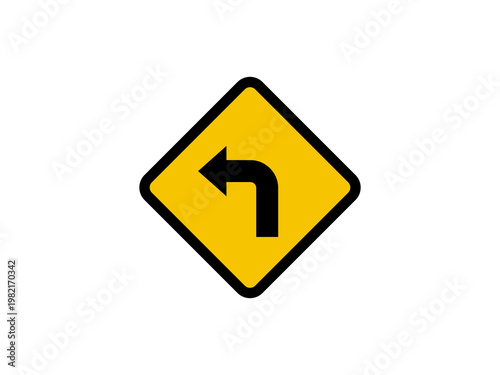 Free Download Flat illustration of a left turn traffic sign symbol used for road safety and driving directions. - GFXLoad