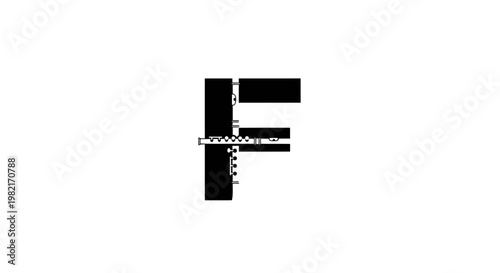 Glitch Effect Letter F on White Background, Digital Distortion