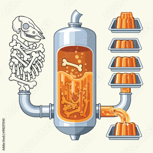Industrial process converting animal bones into gelatin dessert portions