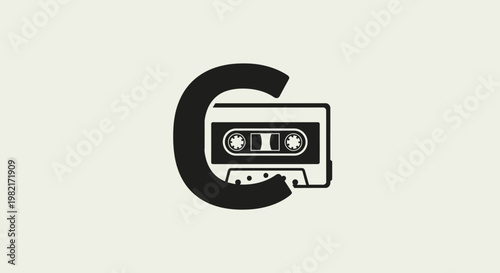 Retro Cassette Tape Inside Stylized Letter C Logo Design, Vintage Audio Symbol