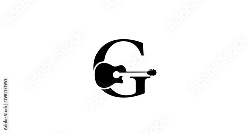 Letter G logo with acoustic guitar silhouette inside, minimalist design, music concept