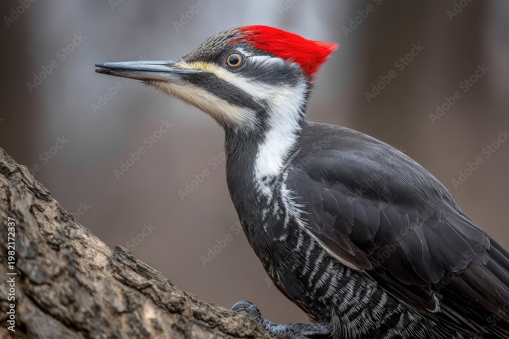 Obraz premium Close up of a pileated woodpecker perched on a tree branch with vivid colors