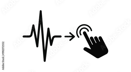 Heartbeat rhythm line leads to an interactive touch pointer icon, illustrating the seamless integration of digital technology with health monitoring and vital signs tracking applications.