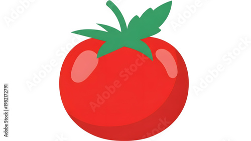 Fresh red tomato with green leaves on white background