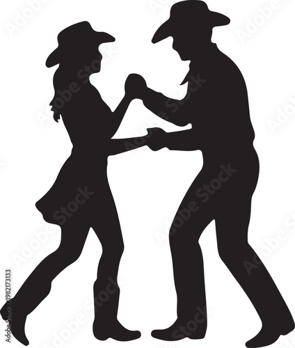Cowboy Couple Silhouette Dancing Together in Motion